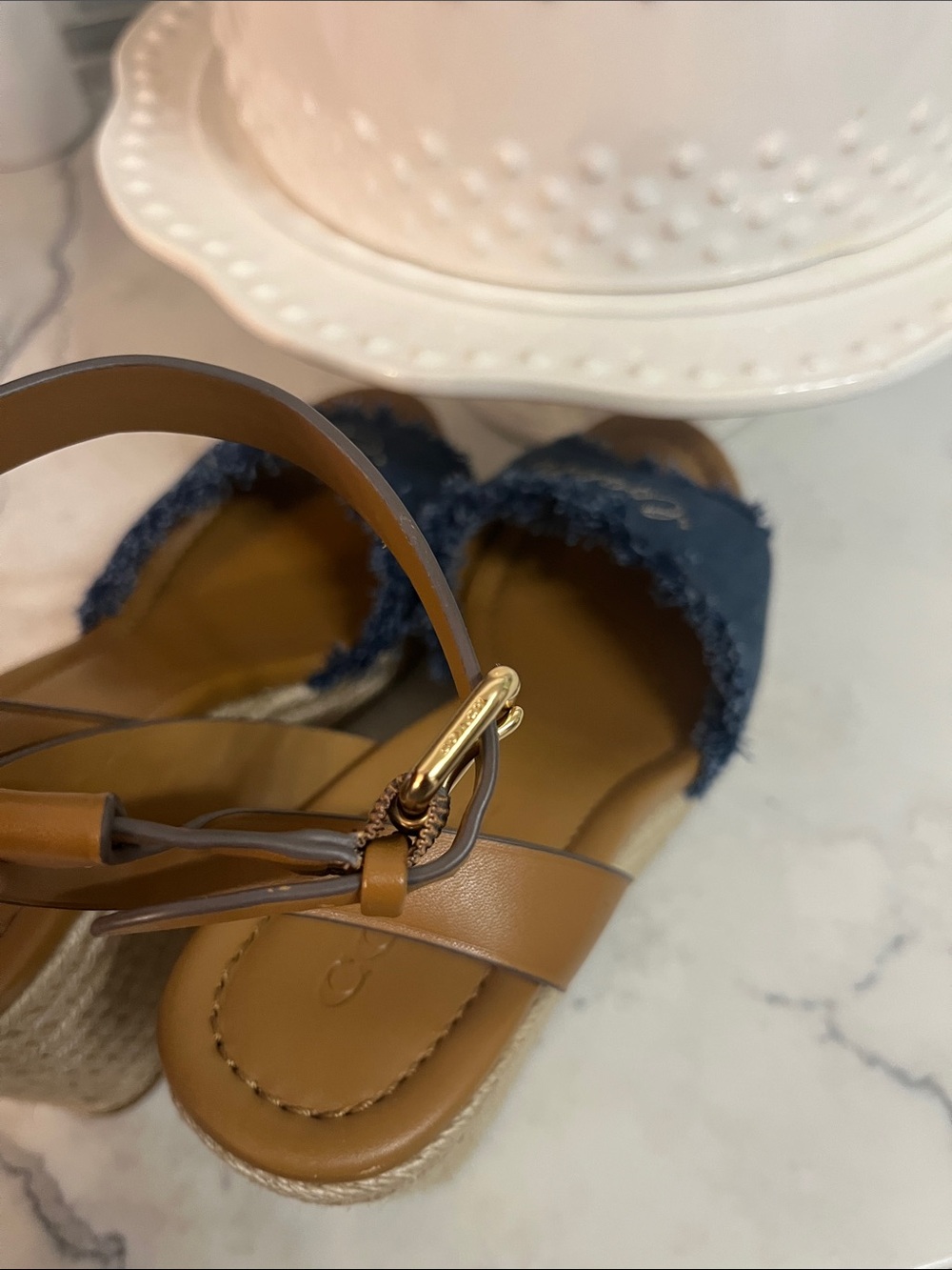 Coach Denim Wedge Sandals - Blue & Brown - Picture 9 of 9